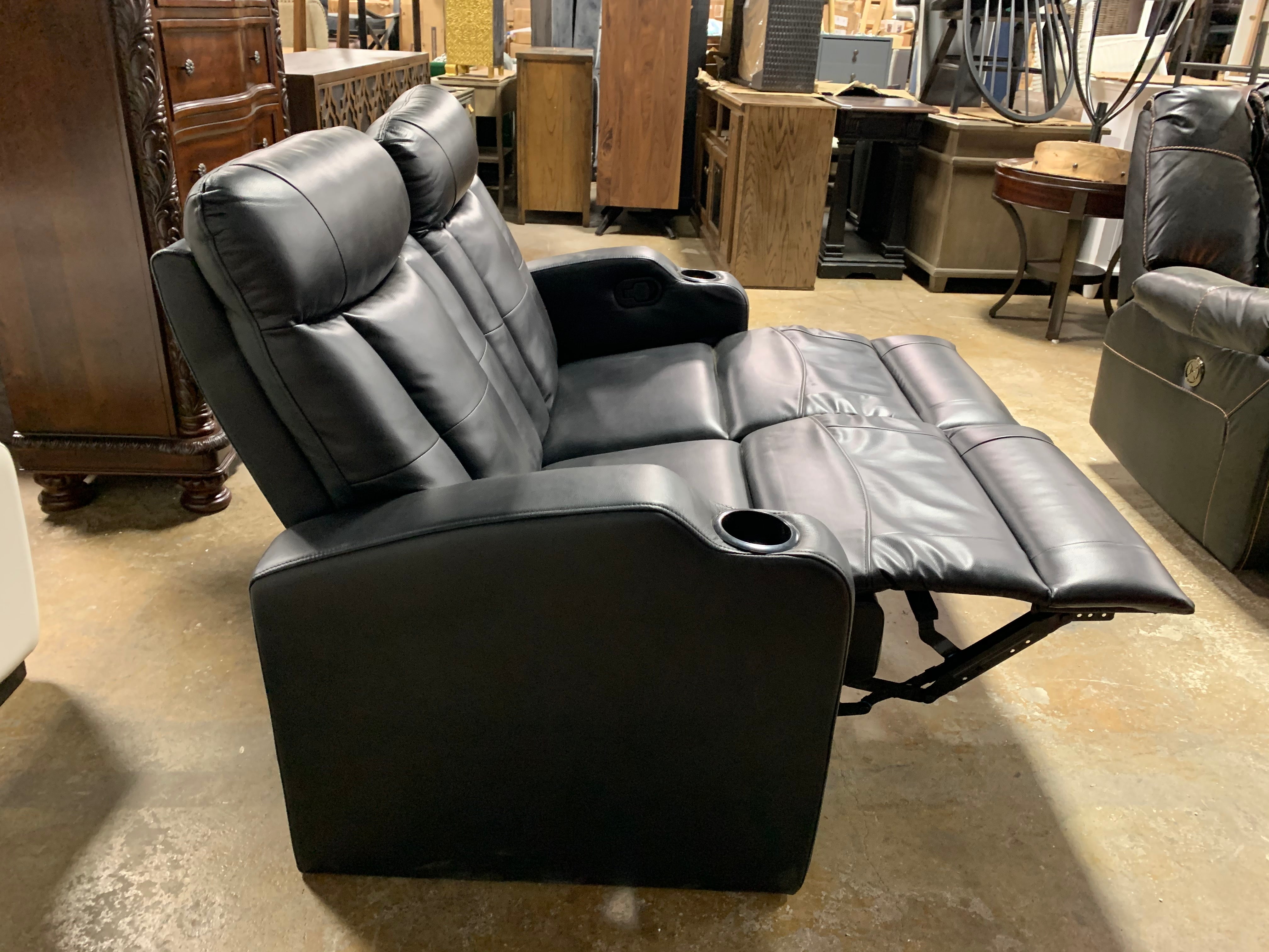 Black Leather Manual Reclining Loveseat