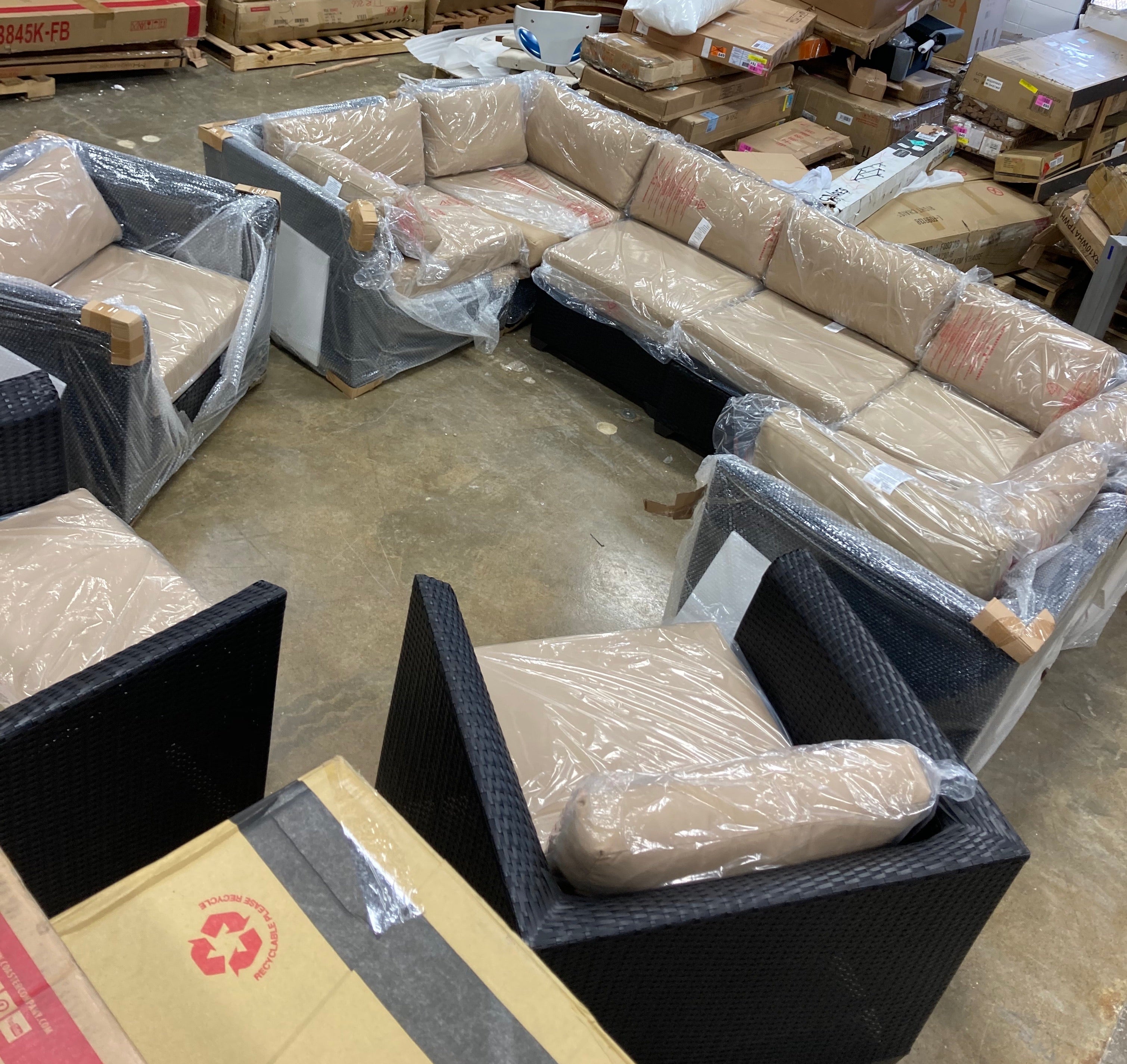 9 Piece Patio Sectional Seating Group with Club Chairs, Mocha/Tan - OP003 (9 PIECES + 24 CUSHIONS)