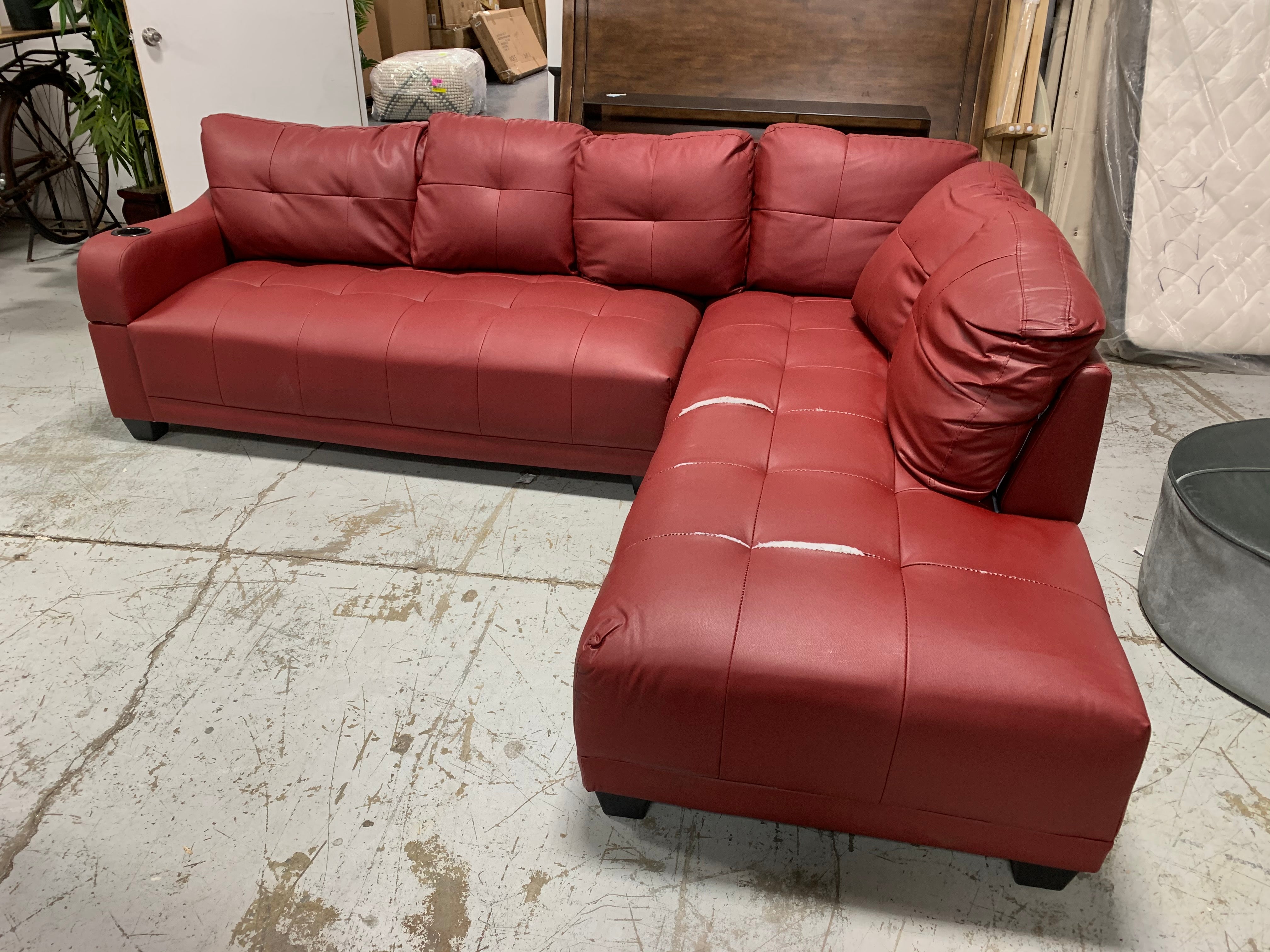 95” Red Faux Leather Sectional *As Is*