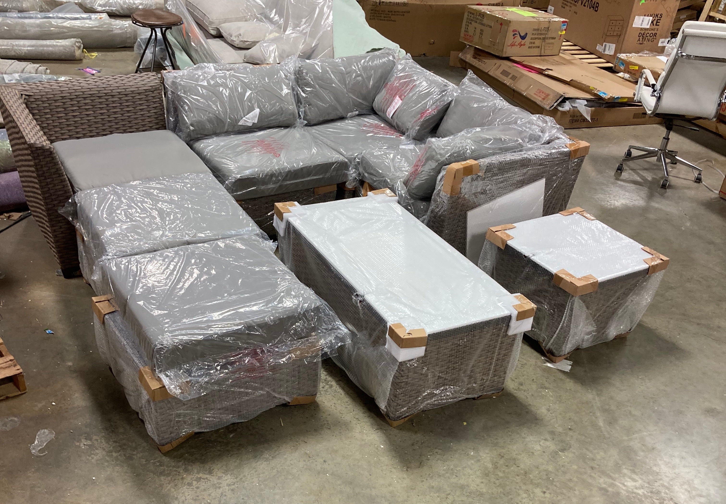 8 Piece Patio  Sectional  Seating Group, Gray - OP002 (8 PIECES + 11 CUSHIONS)