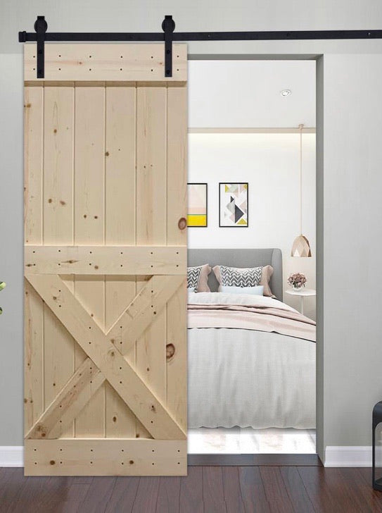 42 in. x 84 in. 12 Panel Unfinished Wood Sliding Single Barn Door