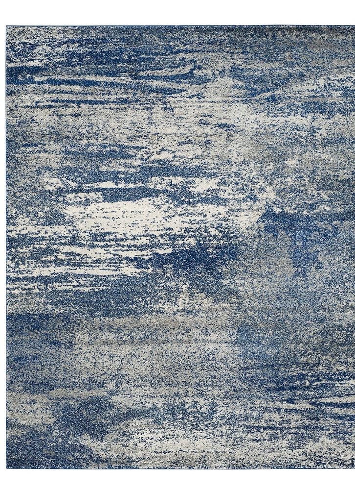 (9' x 12') Distressed Modern Abstract Navy and Ivory Area Rug CG311