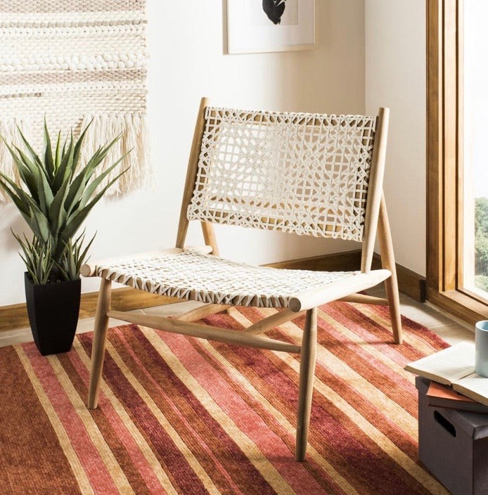 (Set of 2) Bandelier Off-White/Natural Leather Accent Chair CG859