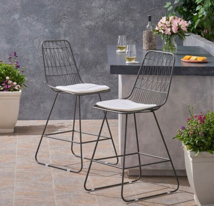 (Set of 2) Nico Modern Geometric  26.25" Patio Bar Stool CG1354