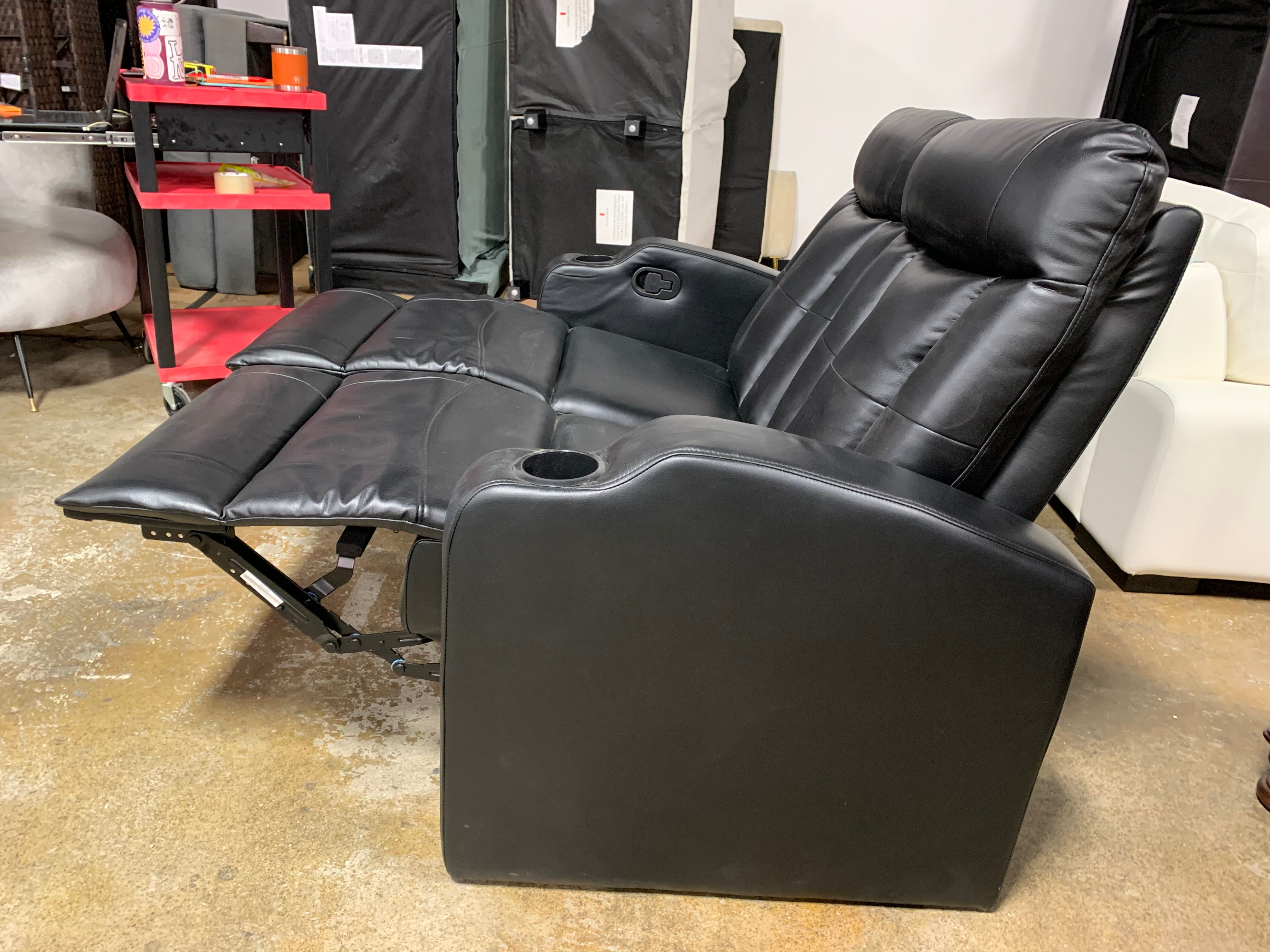 Black Leather Manual Reclining Loveseat
