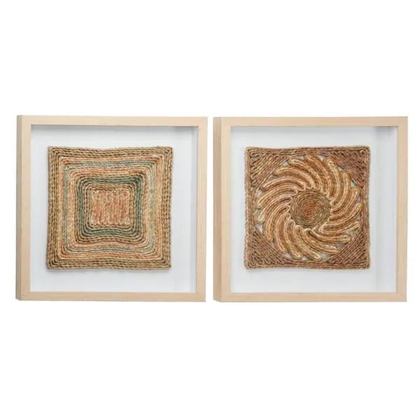 Abstract Earth Tone Rope and Wood Wall Art, Set of 2 KB127