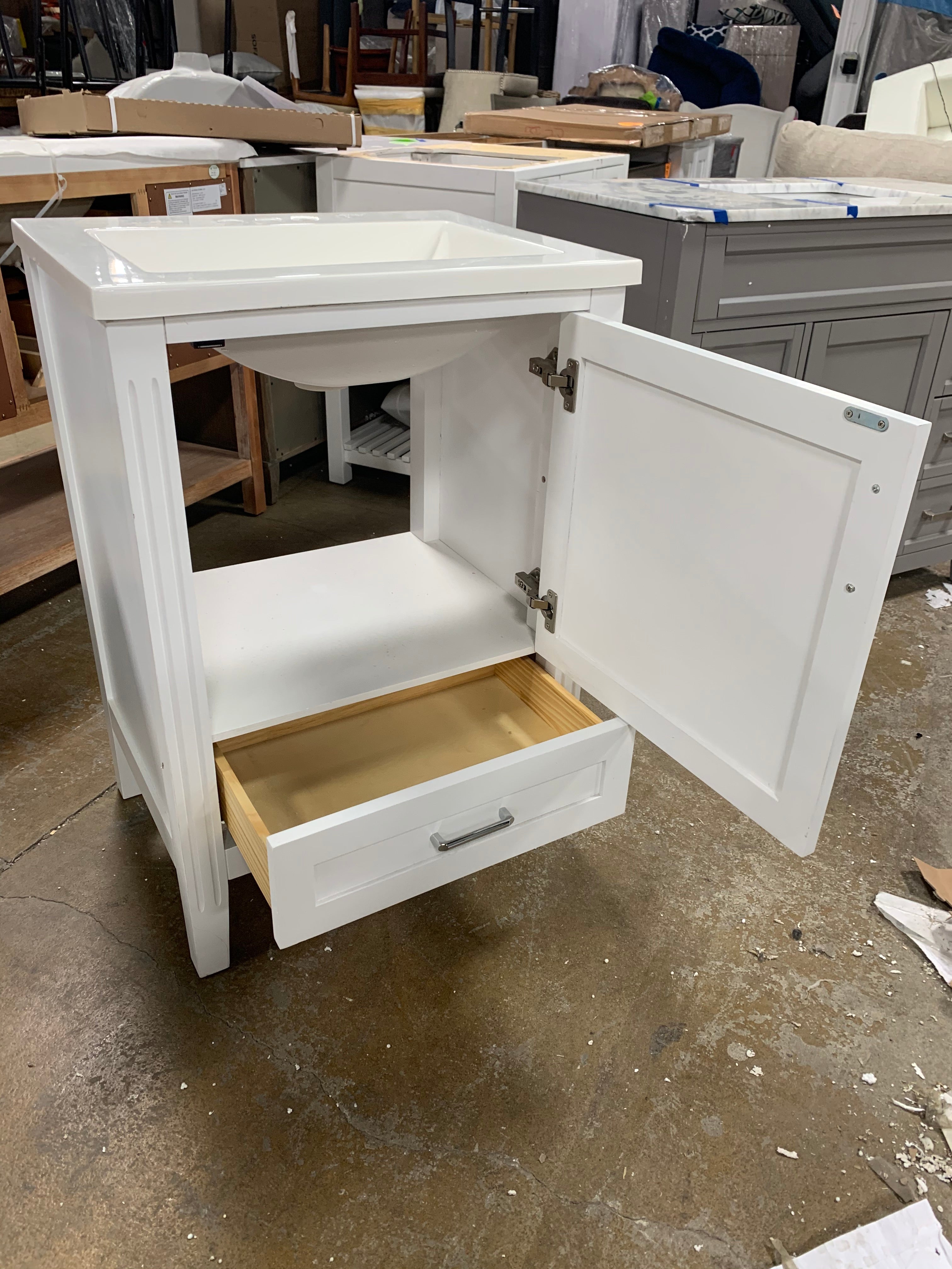 24” White Vanity with Cultered Marbletop