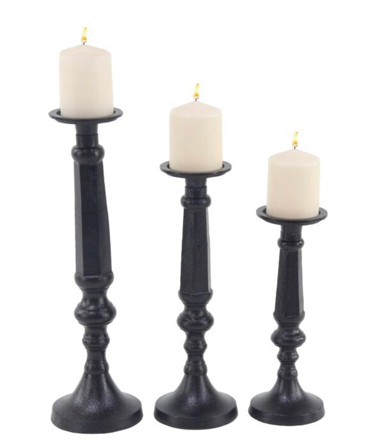 (Set of 3) Black Traditional Tapered 3 Piece Metal Candlestick Set CG1472