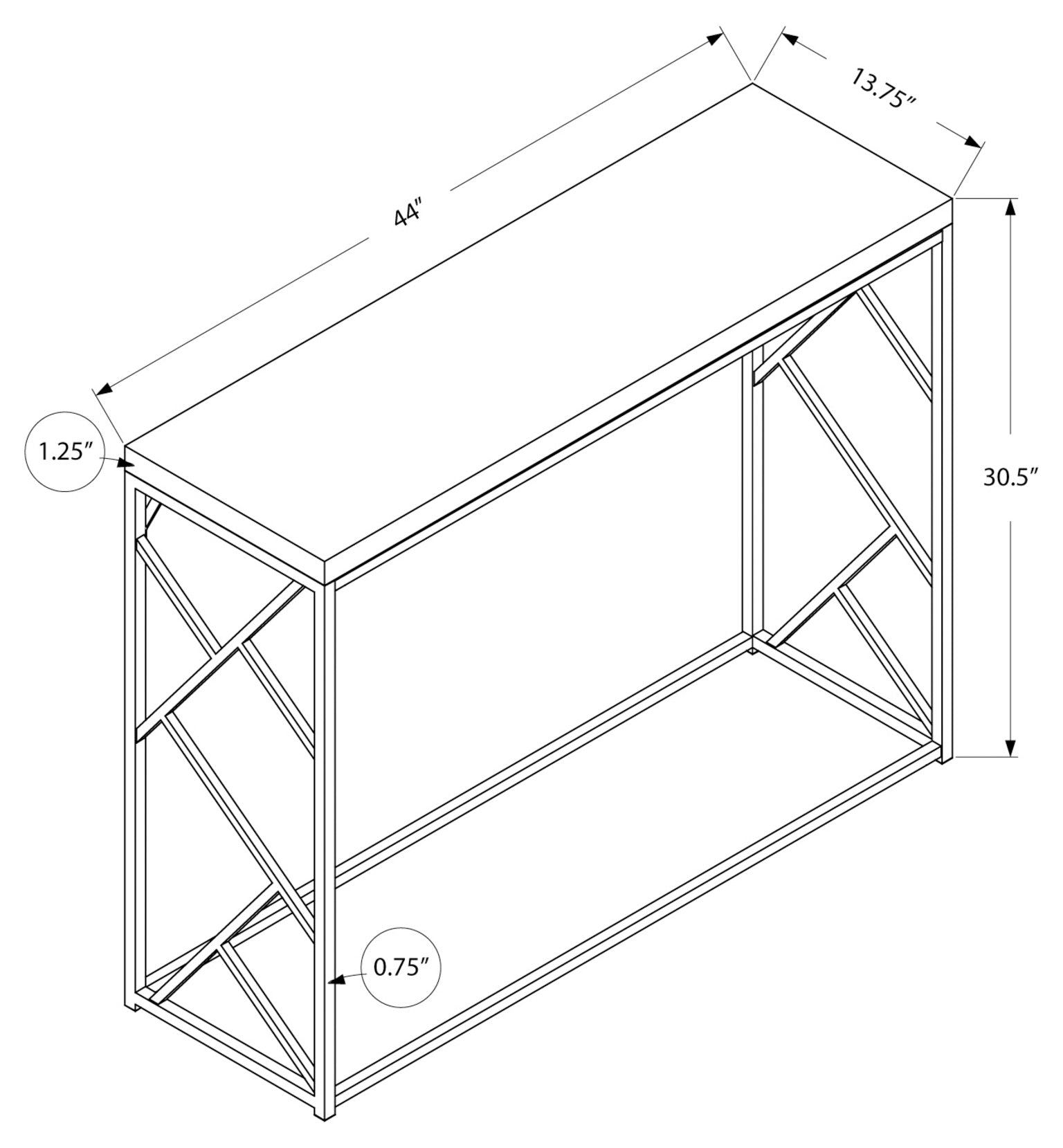 44" Console Table, Grey Cement/Chrome (#K5900)
