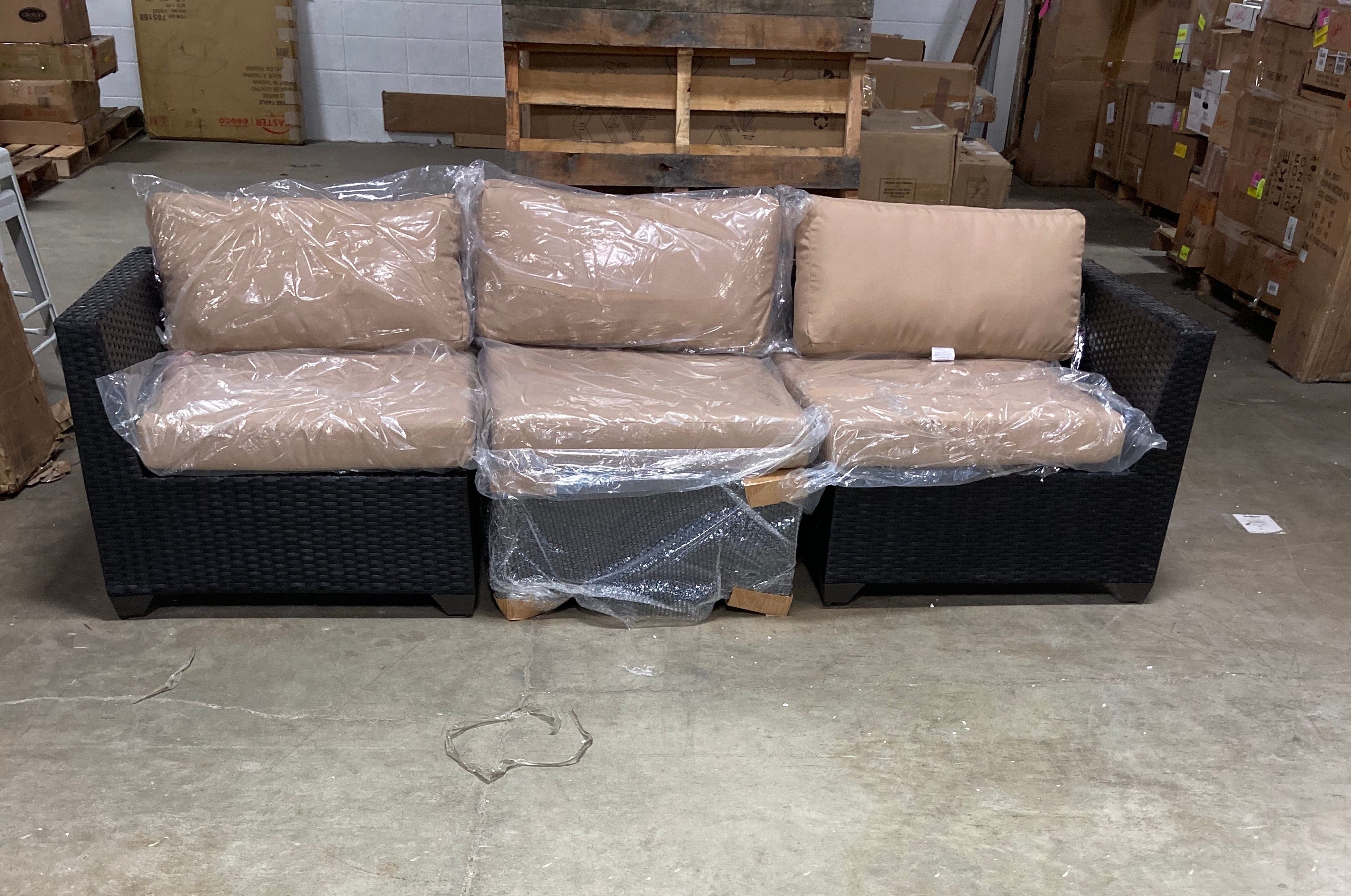 3 Piece Patio Sofa,  Mocha/Wheat **AS IS** OP005 (3 PIECES + 6 CUSHIONS)
