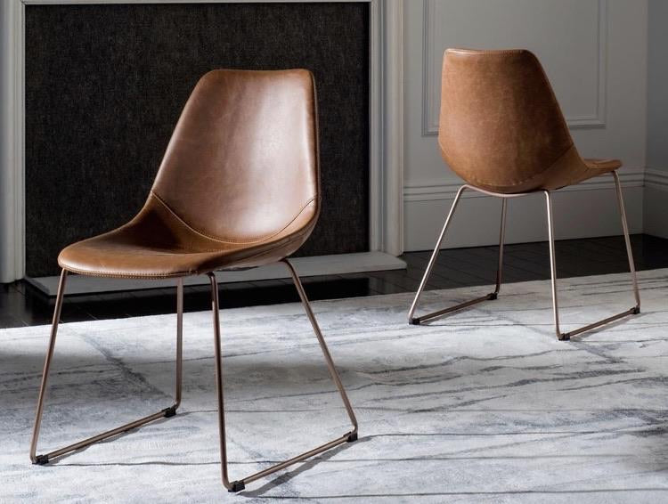 Set of 2 Dorian Mid-Century Modern Leather Dining Chairs CG1438