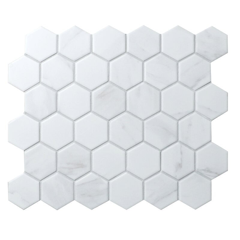 1 Box - Value Series 2" x 2" Porcelain Honeycomb Mosaic Wall & Floor Tile, Matte Carrara - 9 Square Feet (#K6281)