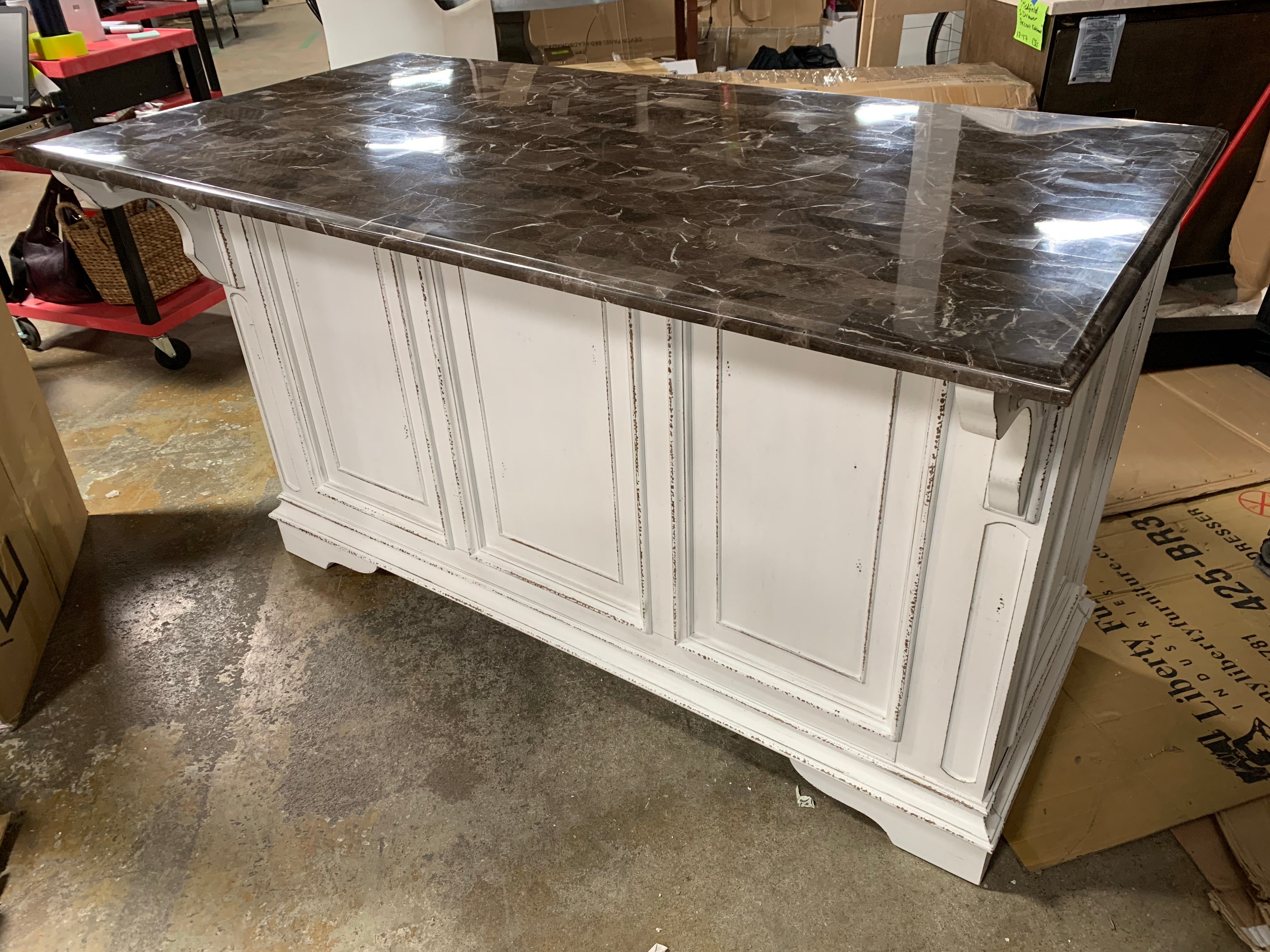 Magnolia Manor Antique White Kitchen Island with Granite Top