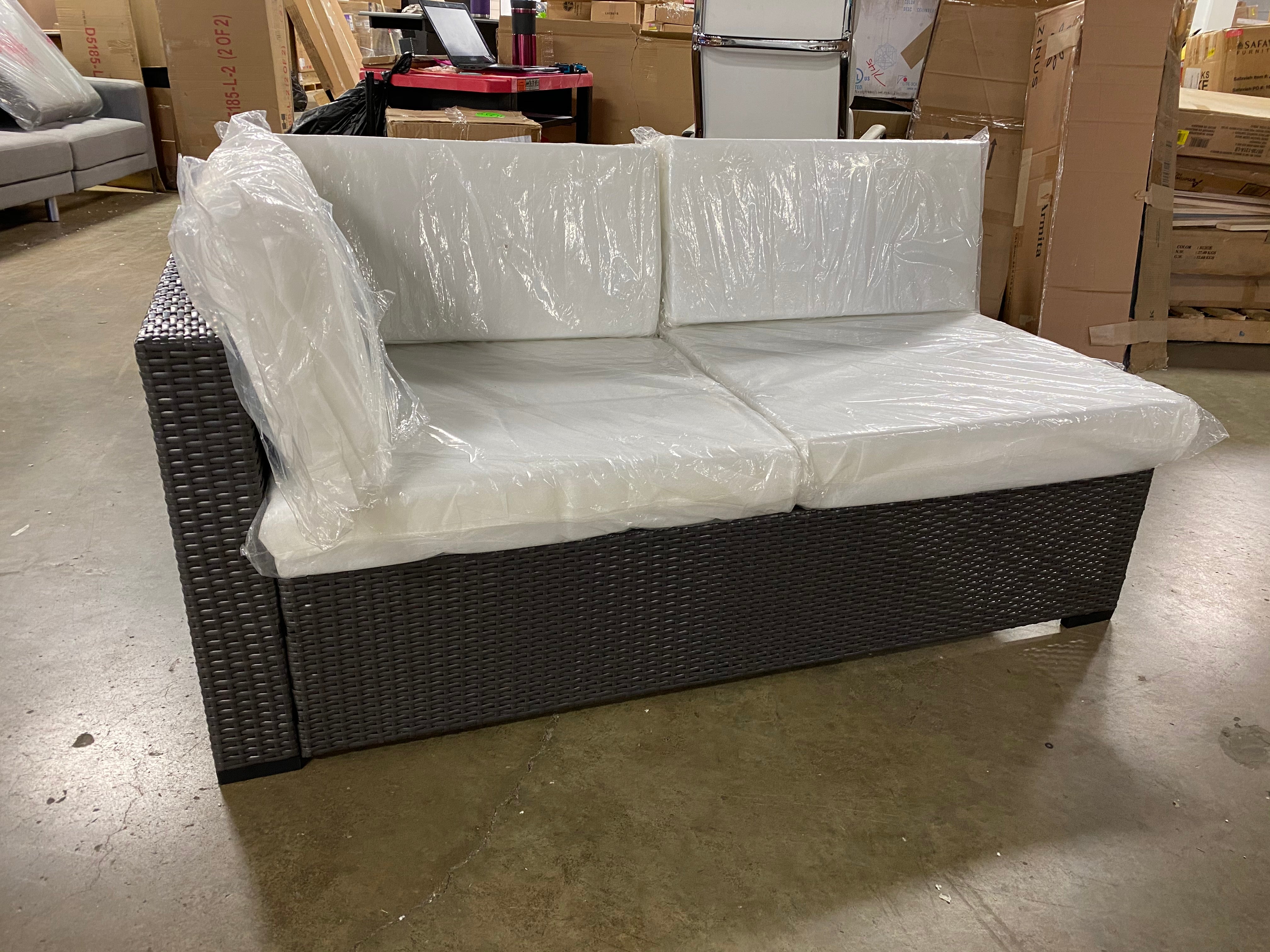 Biscayne Brown Wicker Interchangeable Arm Outdoor Corner Loveseat