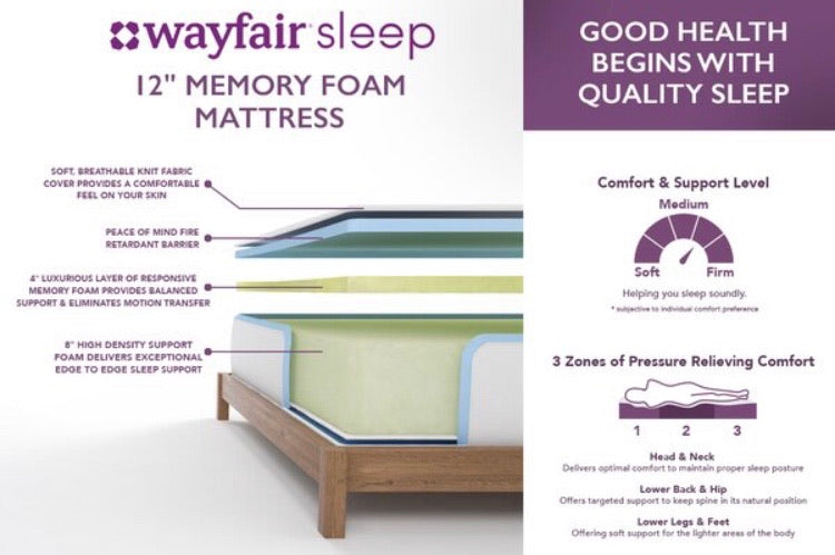 (Queen) Wayfair Sleep 12" Medium Firm Memory Foam Mattress CG1575
