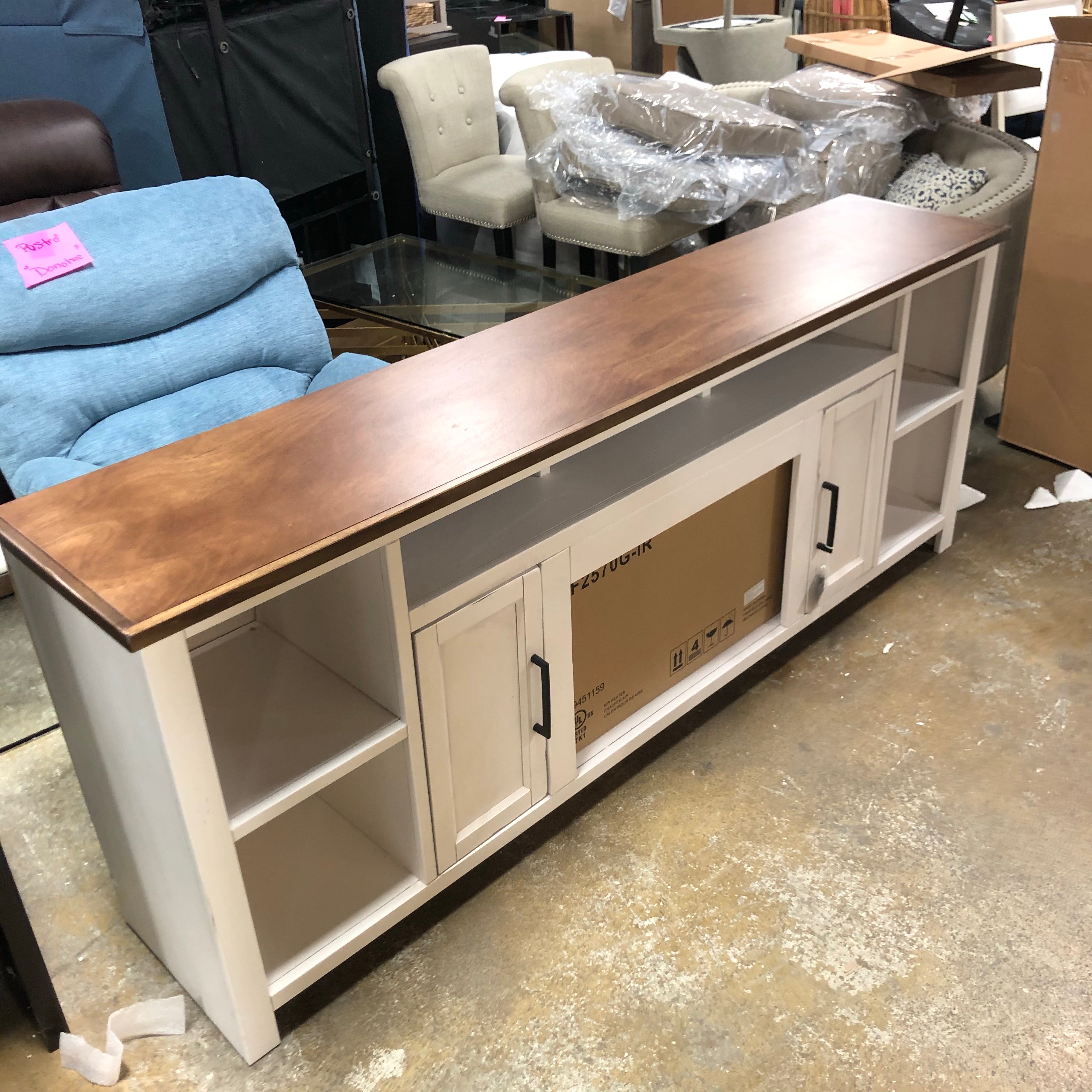 86-inch White Rustic Media TV Stand w/ Electric Fireplace
