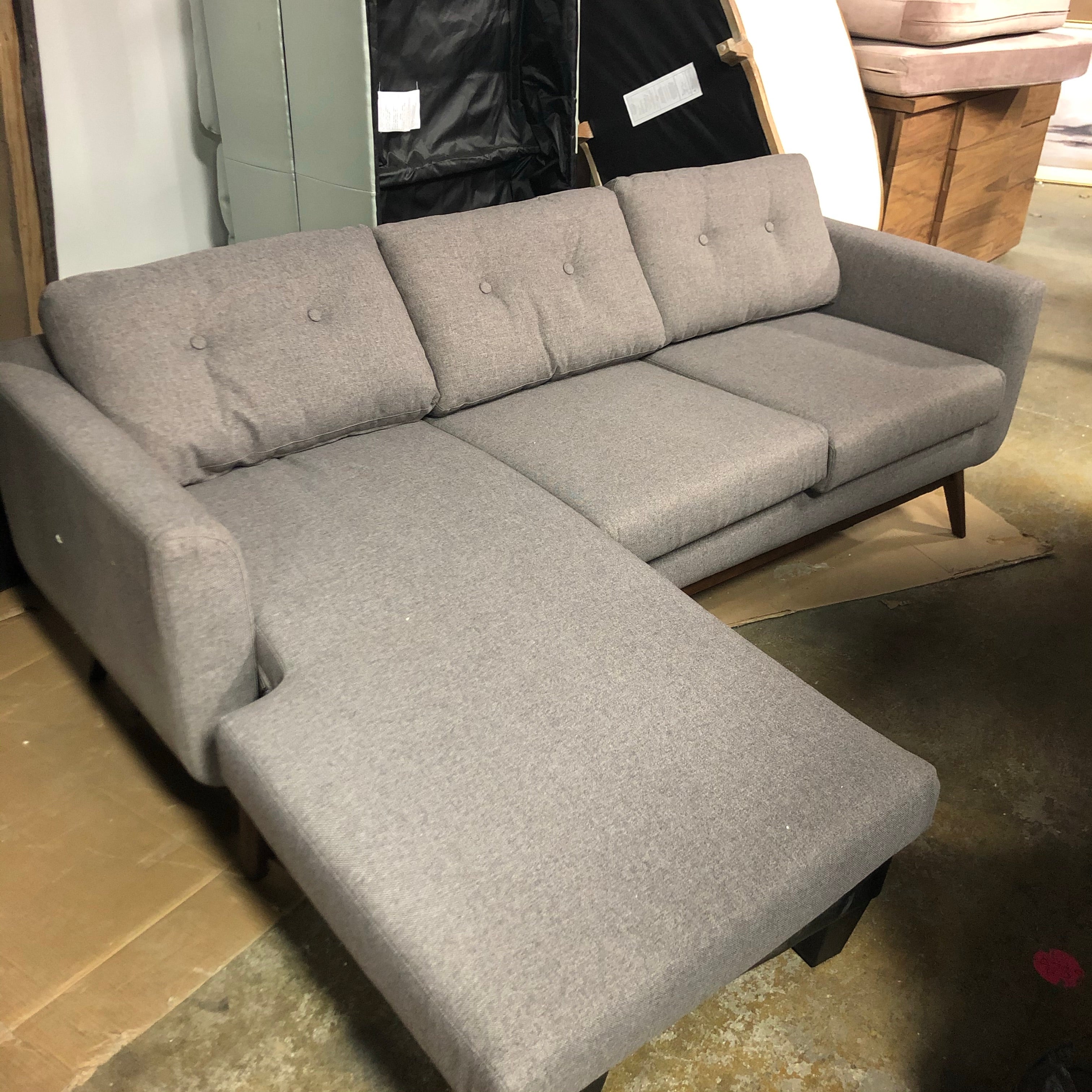 85" Reversible Gray Mid-century Modern Sofa and Chaise *AS IS*