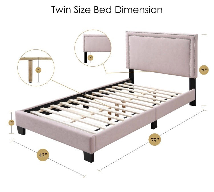 (Twin) Alcorn Upholstered Platform Bed  Pink CG168