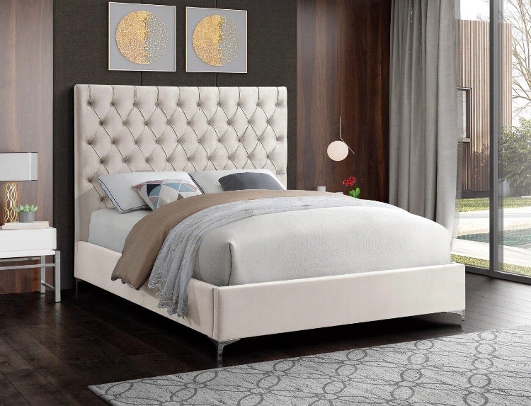 (Queen) Dermott Upholstered Platform Bed Cream CG905