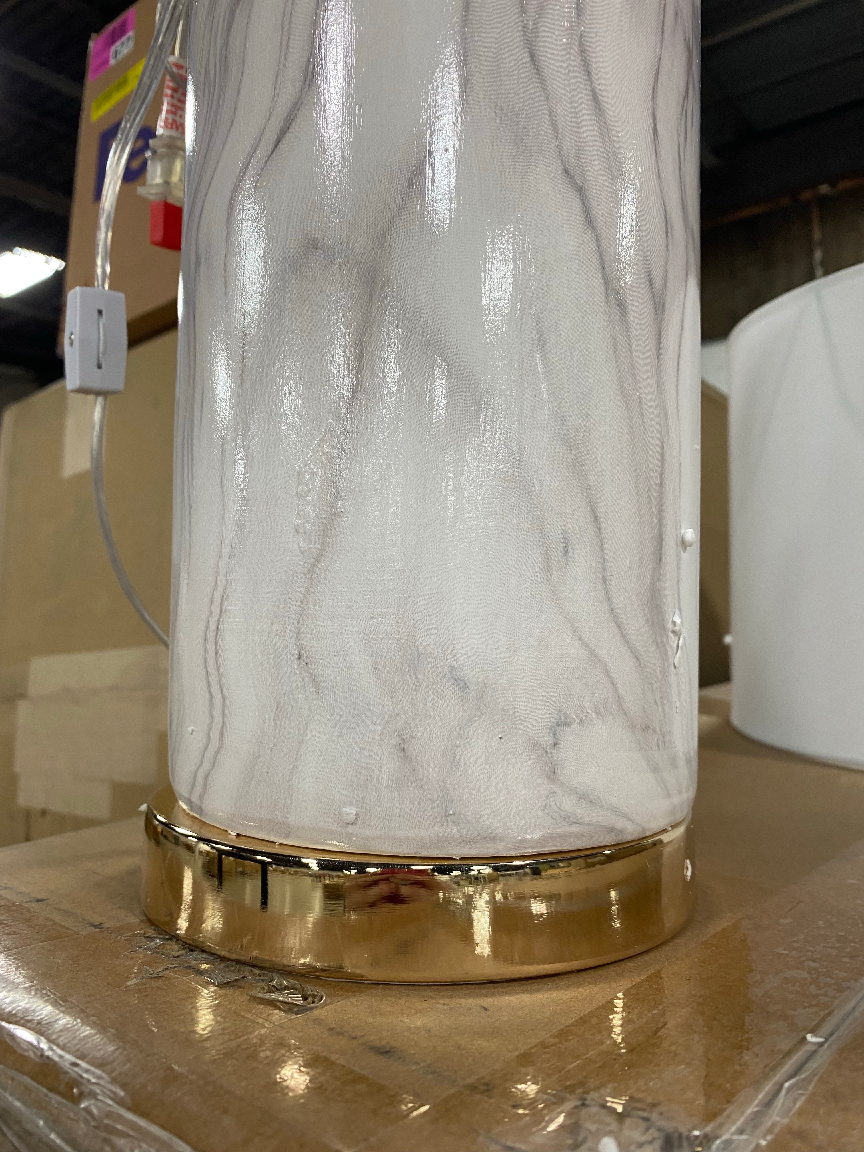 29.75" White Faux Marble Cylinder Table Lamp (AS-IS)  CYB752