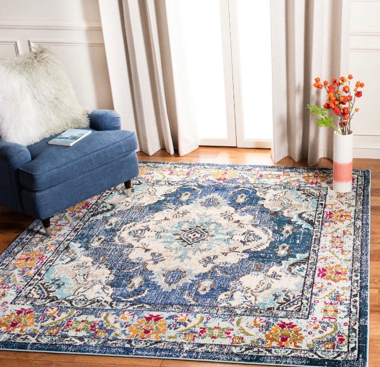 6'7"x9'2" Ponca Navy/Light Blue Area Rug CG308