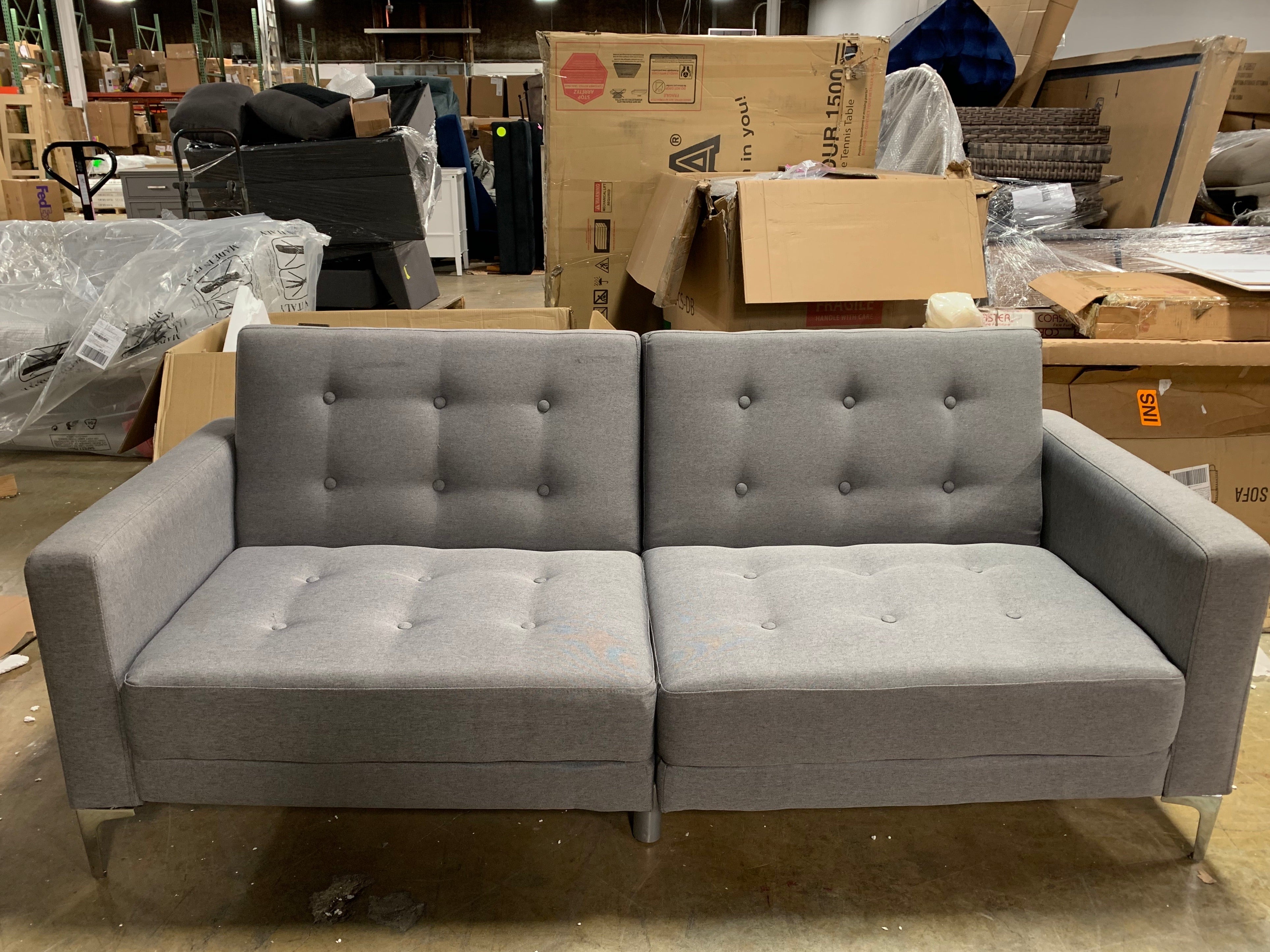 75" Gray Tufted Convertible Sofa