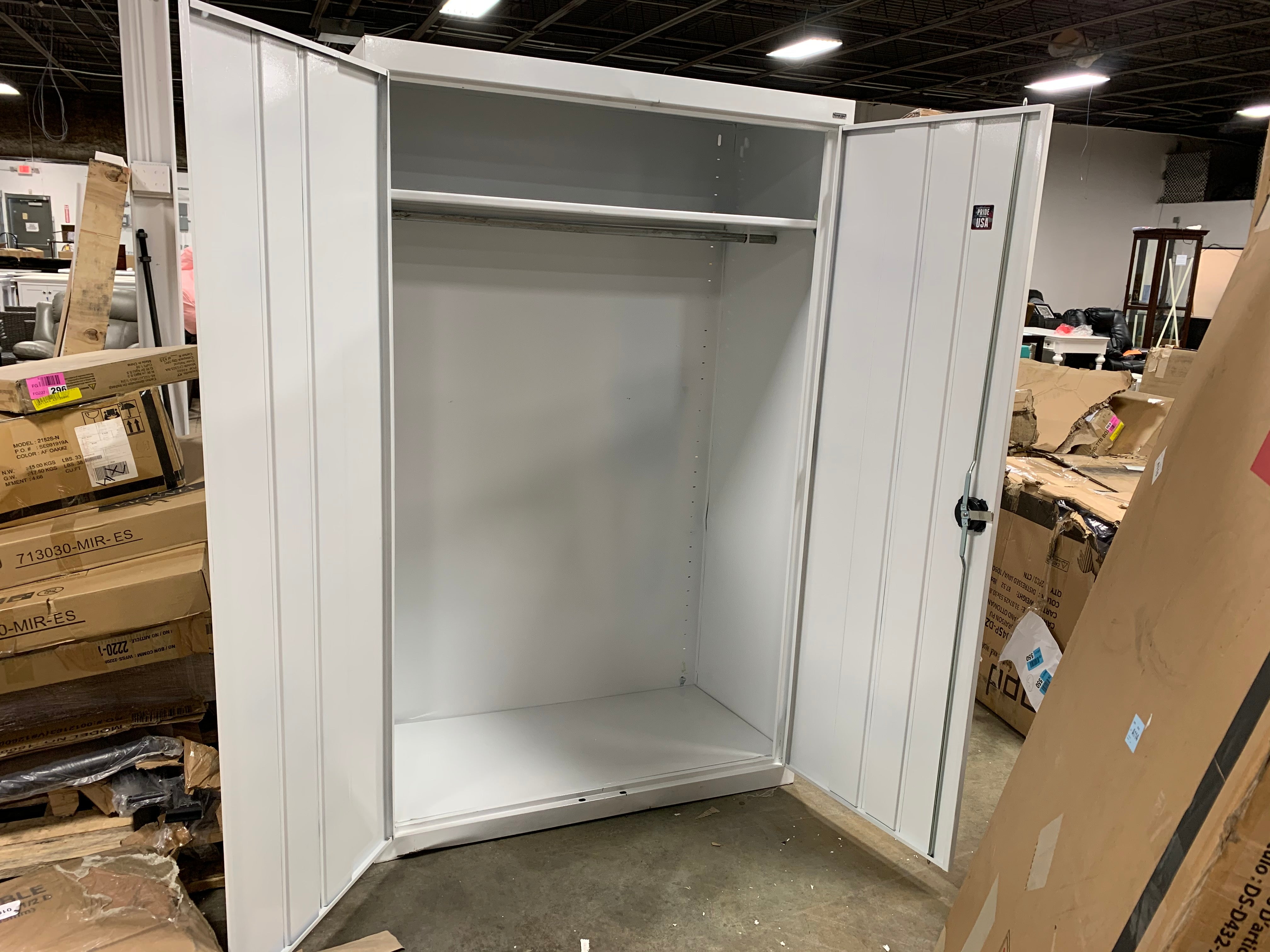 Steel Freestanding Wardrobe Cabinet, White As-Is