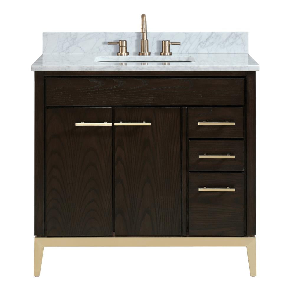 Avanity Hepburn 37-in Dark Chocolate Undermount Single Sink Bathroom Vanity with Carrera White Natural Marble Top (2 boxes) MGO108