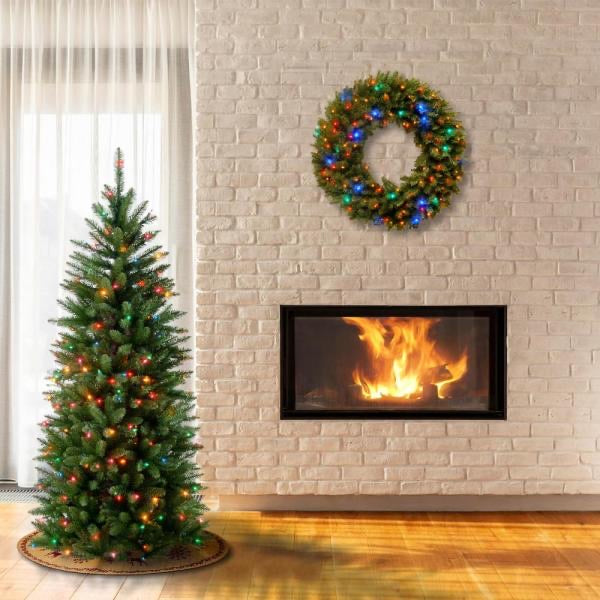 4.5' Kingswood Fir Hinged Pencil Artificial Christmas Tree with Multi-Colored Lights (#K5515)