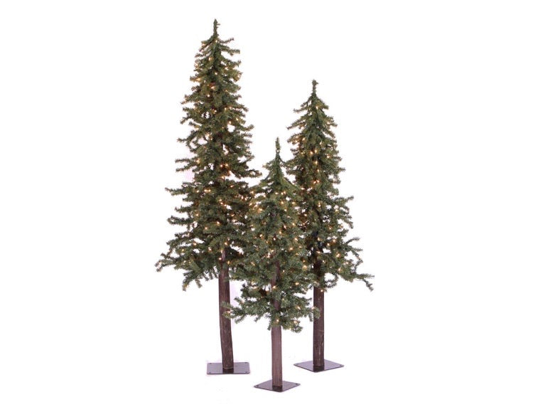 (Set of 3) Artificial Pre-Lit Natural Alpine Christmas Trees - Clear Lights CG1826
