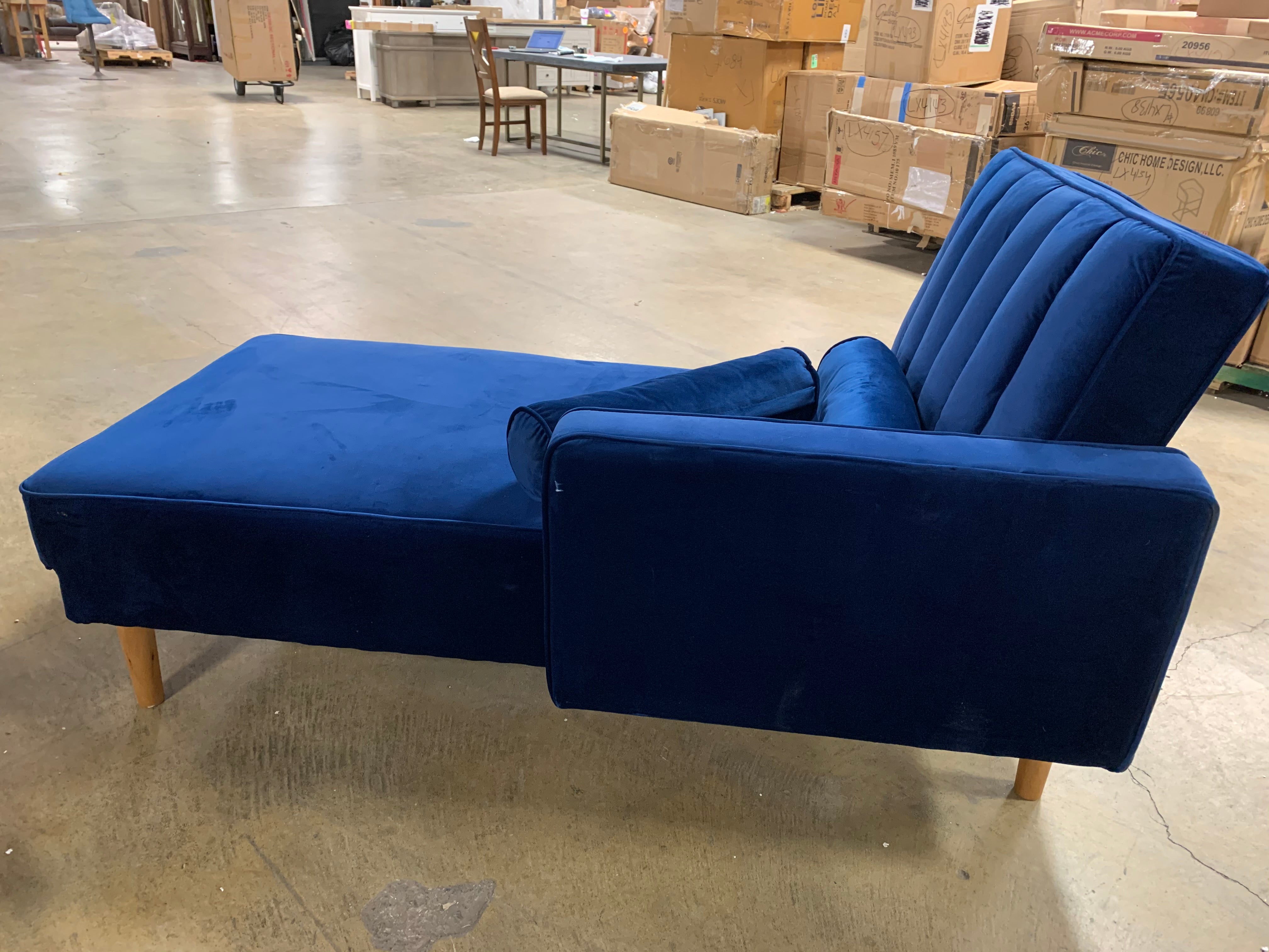 Blue Velvet Reclining Chaise Lounge *As Is*