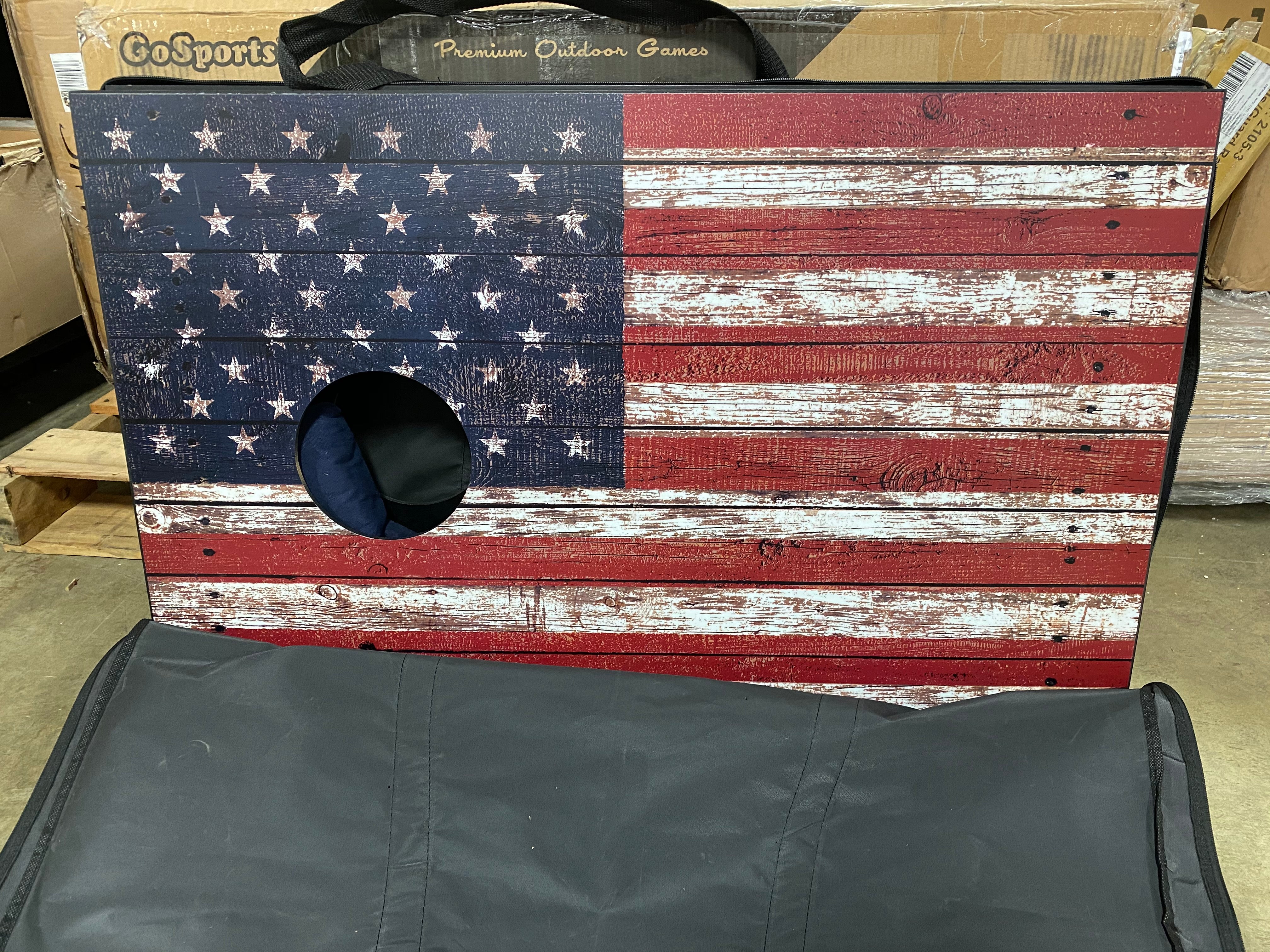 2' x 3' American Flag Solid Wood Cornhole Boards & Carrying Case  #SA989