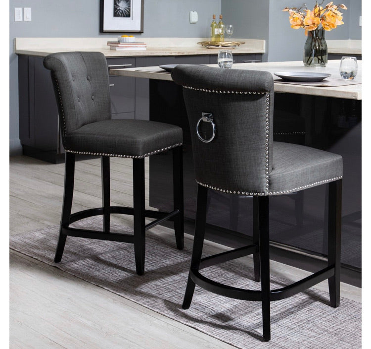26" Cushioned Counter Height Barstool Hardwood - Safavieh (2 Boxes) (Set of 2)