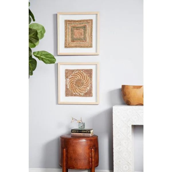 Abstract Earth Tone Rope and Wood Wall Art, Set of 2 KB127
