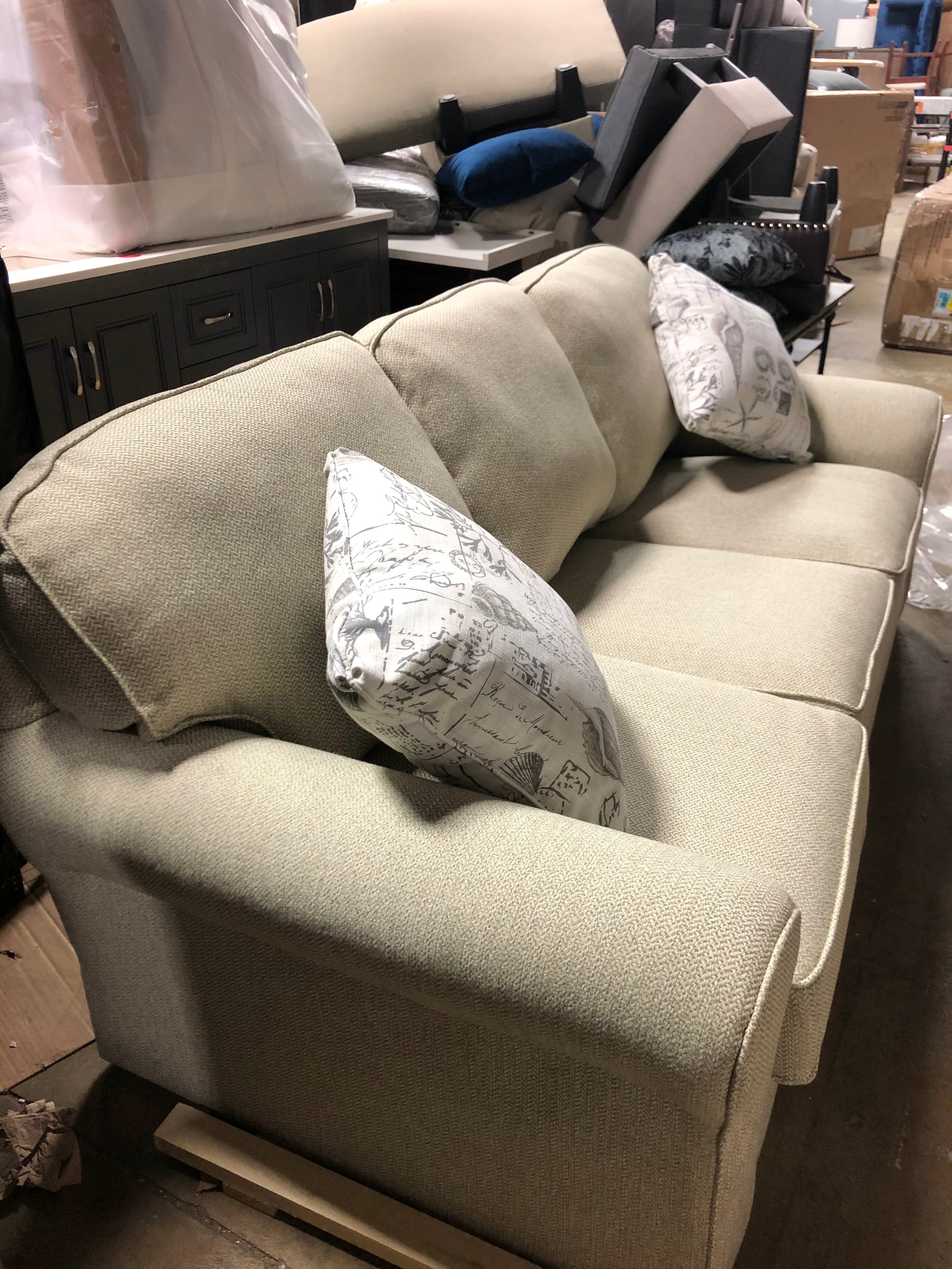 79" Beige Round Arm Sofa