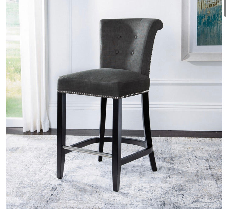 26" Cushioned Counter Height Barstool Hardwood - Safavieh (2 Boxes) (Set of 2)