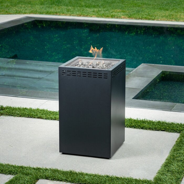 Black Ashwell Tile-Top Steel Propane Fire Column LX4361