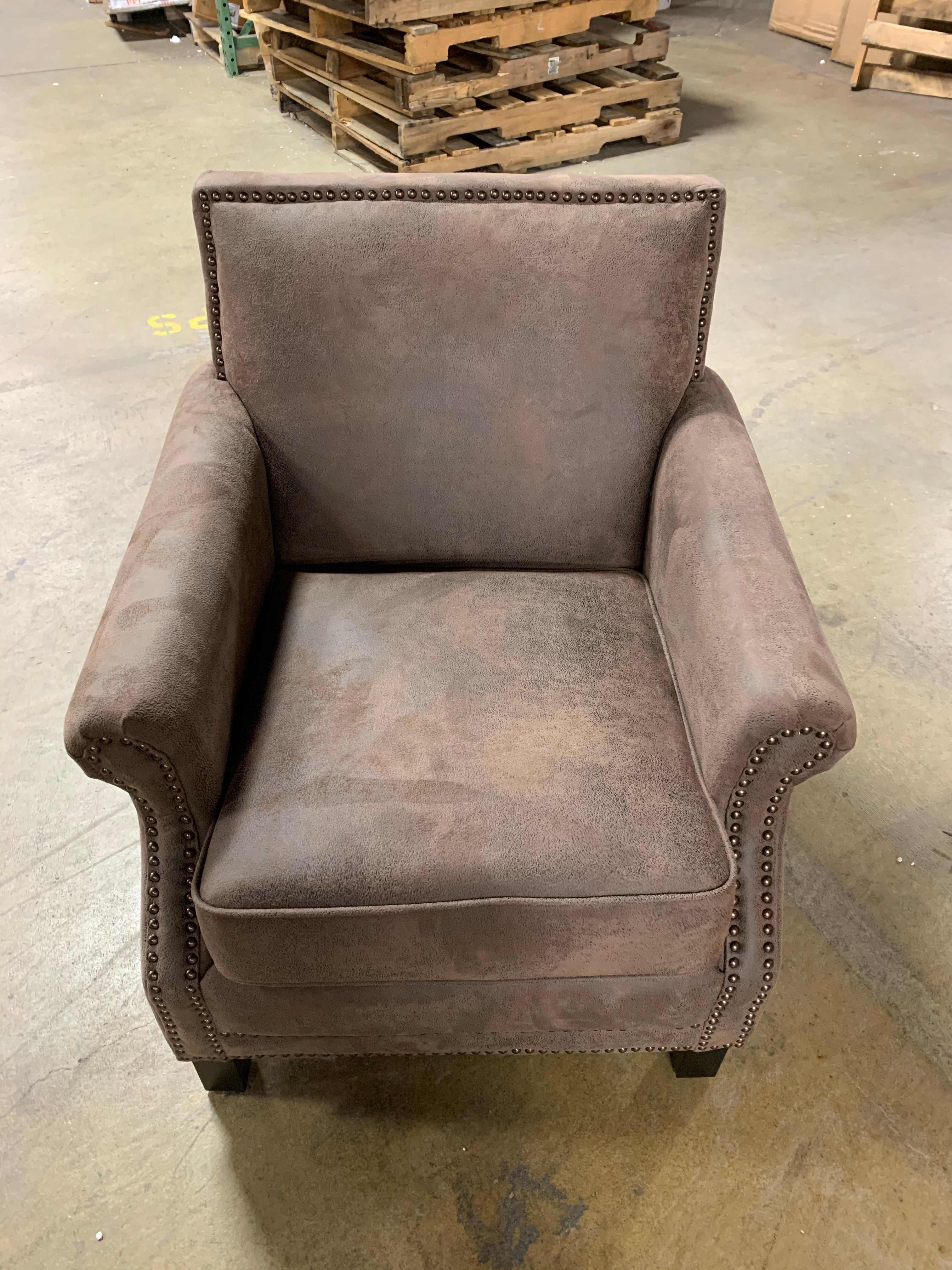 Asbury Club Chair, Antique Brown Faux Leather