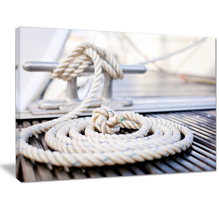 30"x40" 'White Nautical Mooring Rope' Photographic Print on Wrapped Canvas CG1697