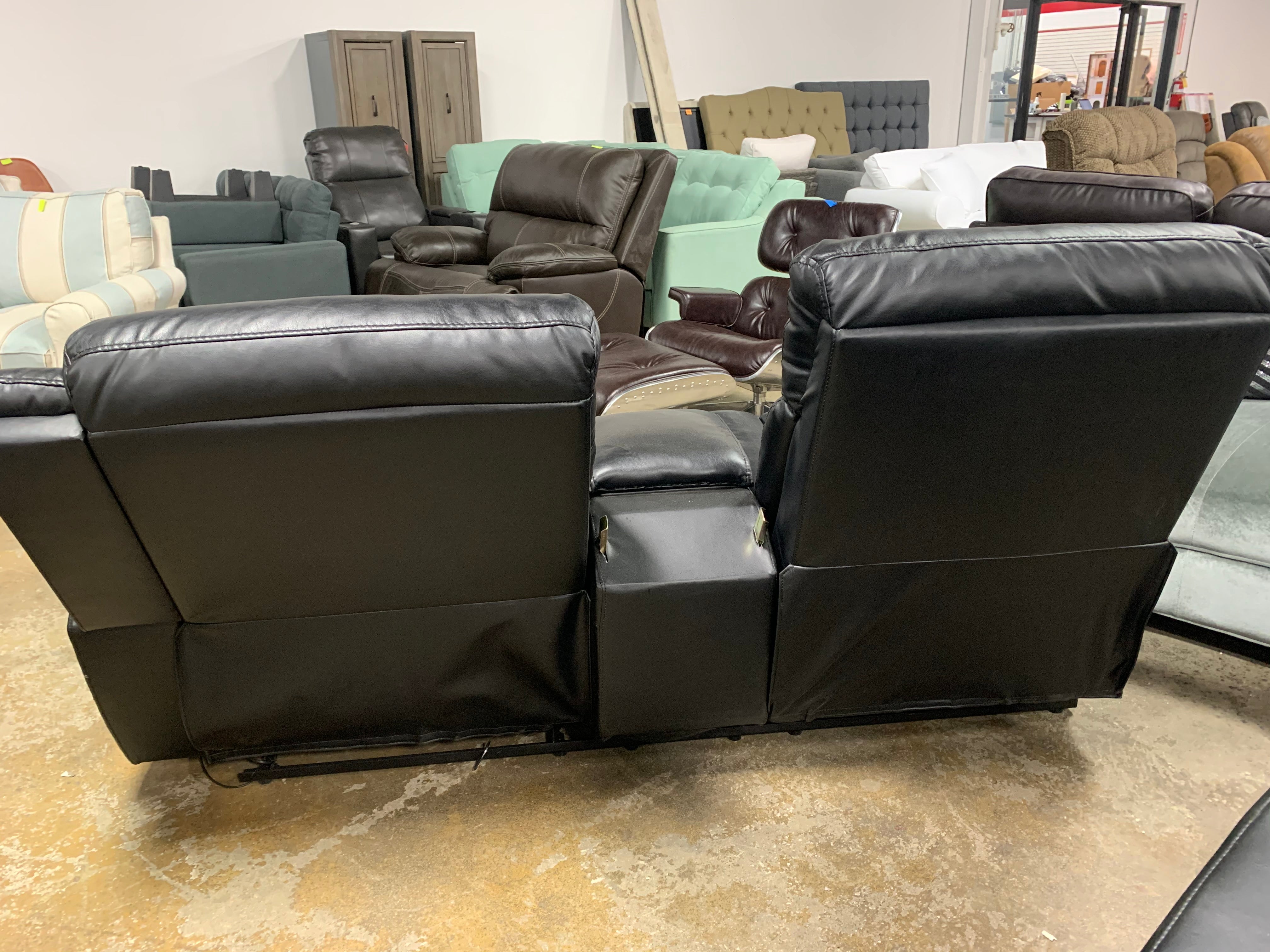 Black Leather Sectional Piece As-Is