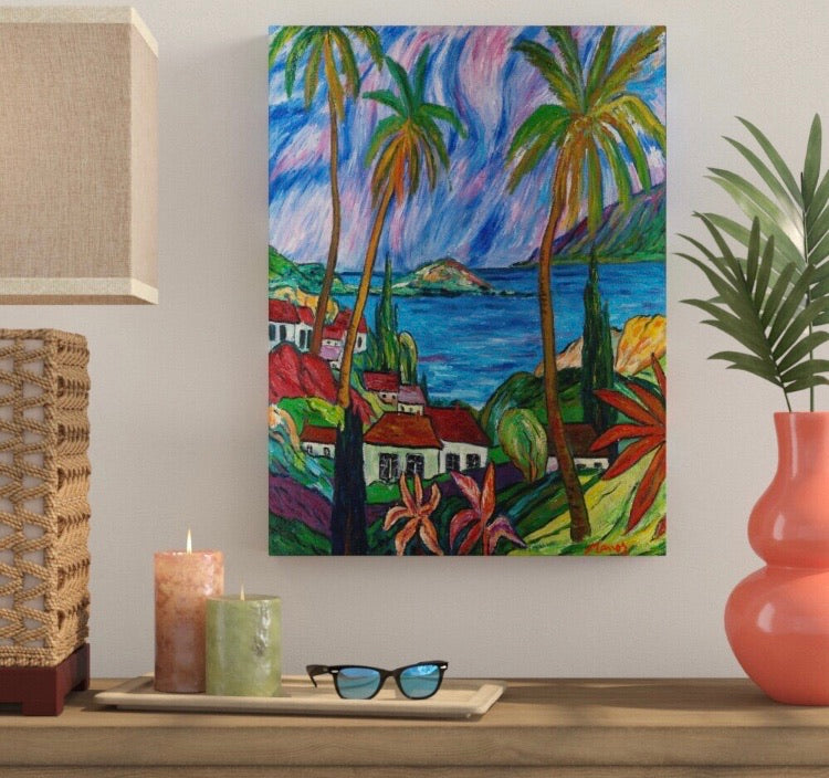 19"x14" 'Tropical Paradise' Painting Print on Canvas CG1515