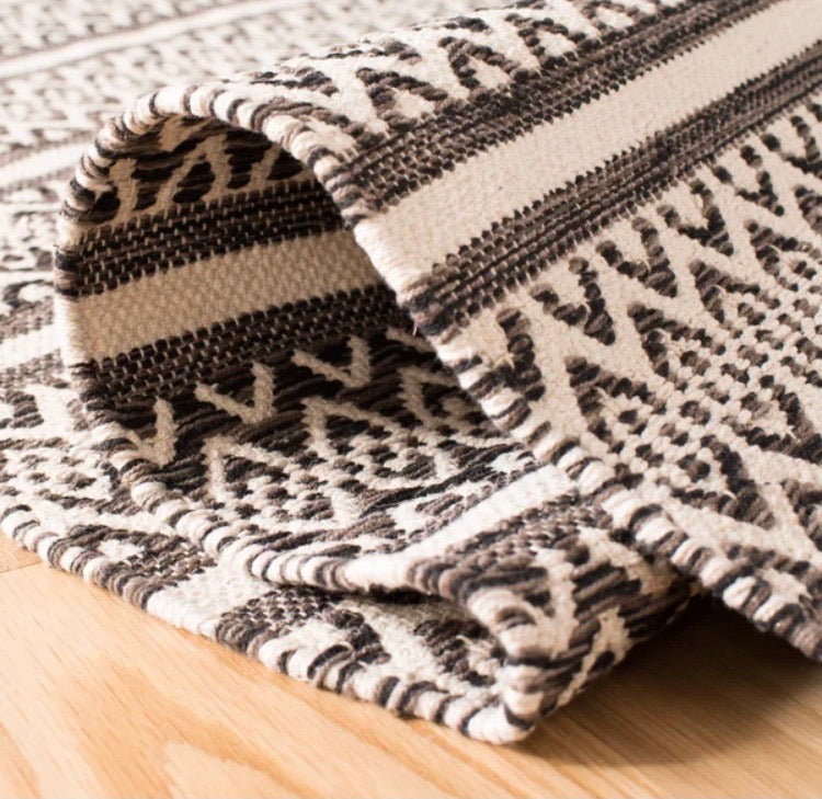 6’x9’ Jodi Geometric Handmade Flatweave Cotton Ivory/Black Area Rug PK278