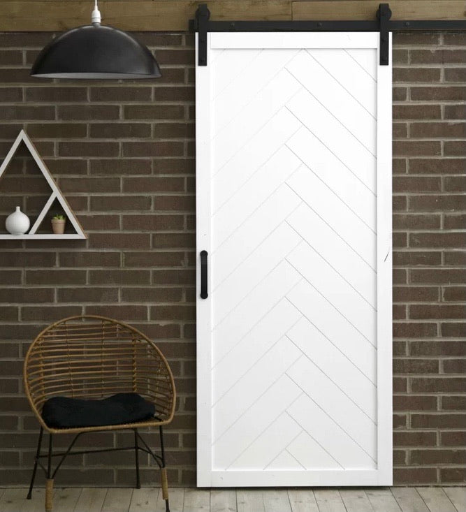 36"x84" Paneled Wood Finish Herringbone Barn Door with Installation Hardware Kit CG1984