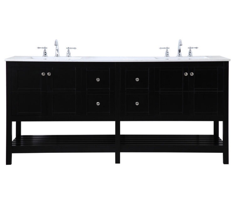 72" Double Bathroom Vanity, Black