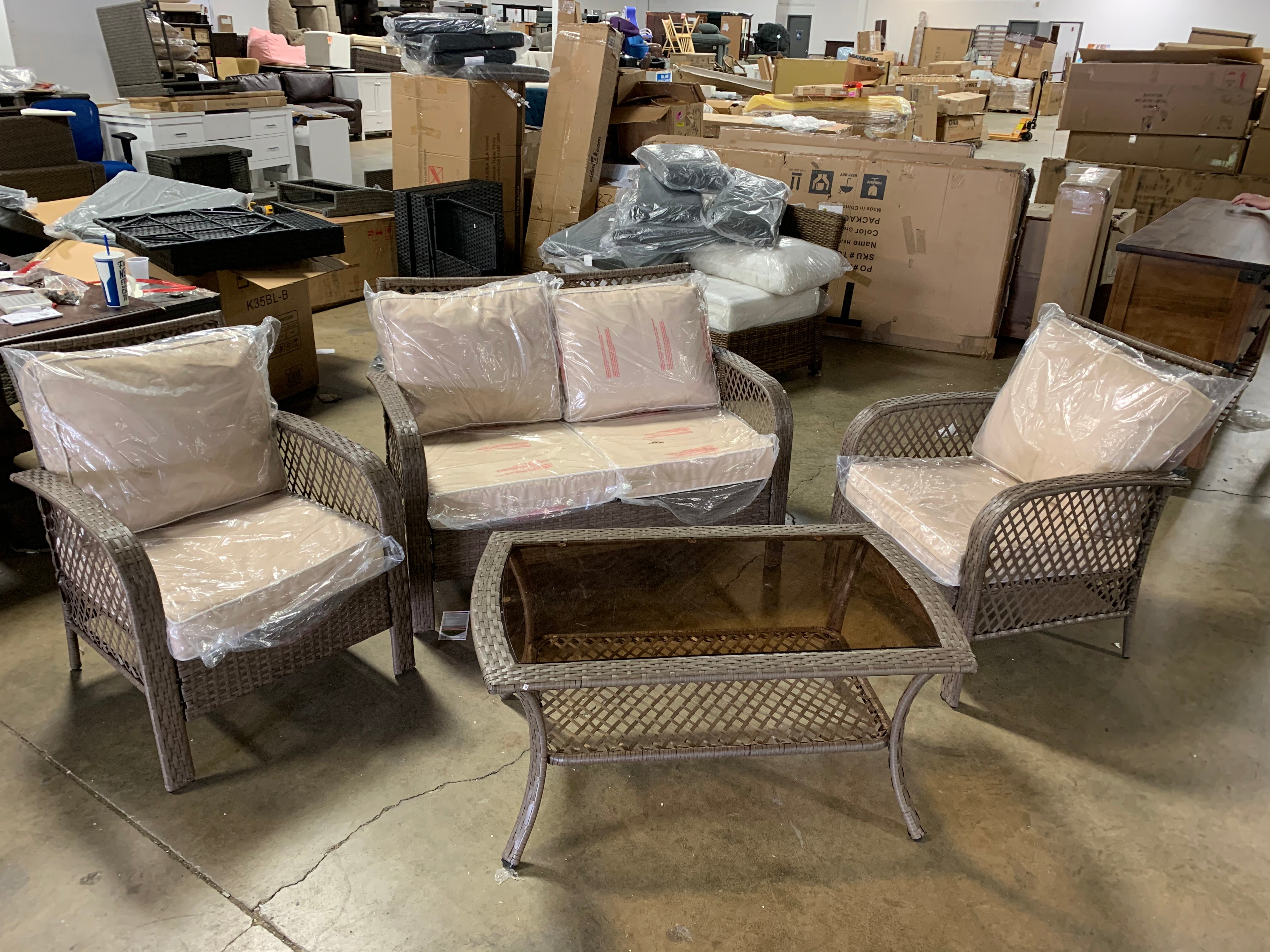 4 Piece Rattan Sofa Seating Group with Cushions