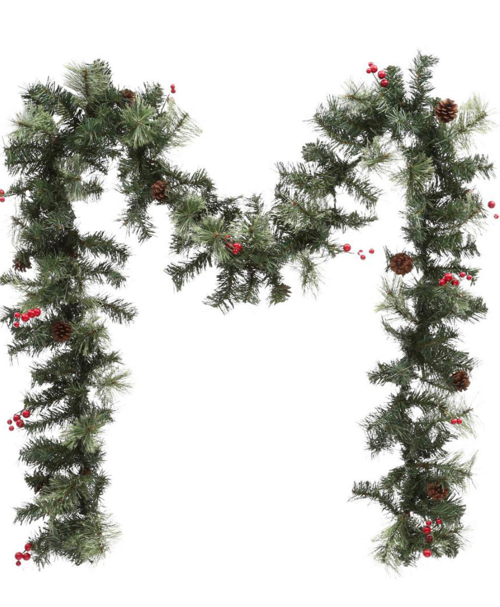 9 ft. Unlit Cashmere Artificial Garland with Pinecones and Red Berries LX5490