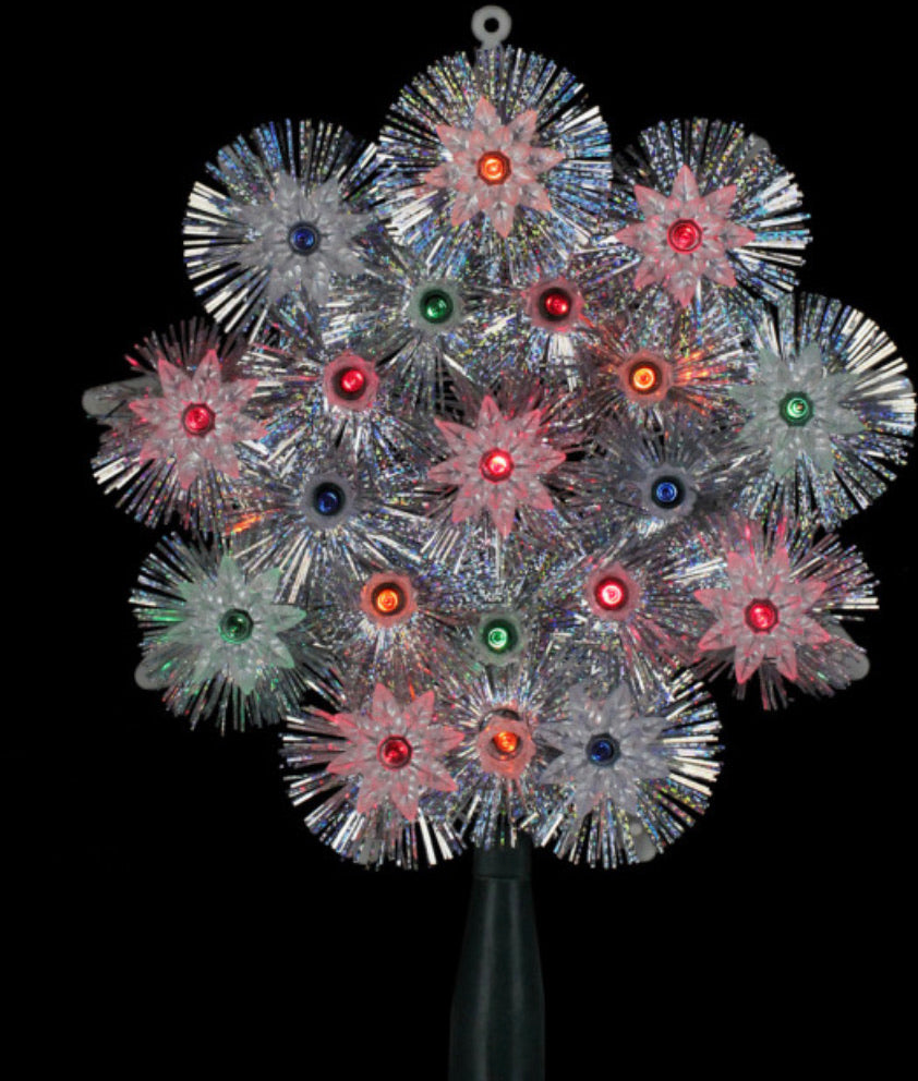 8" Lighted Silver Retro Starburst Christmas Tree Topper, Multi Lights LS113