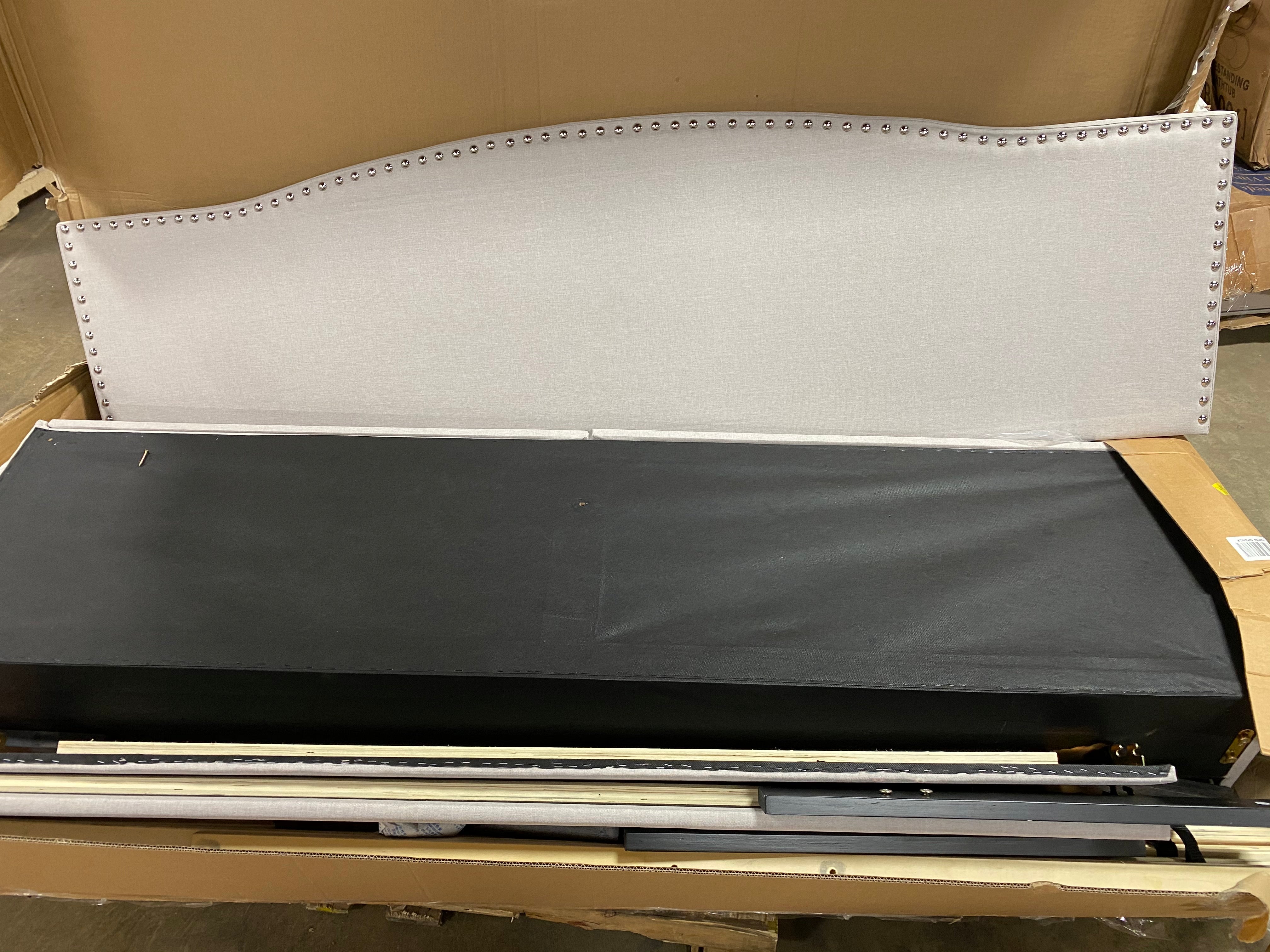 Low Profile Gray Upholstered Storage Platform Bed - King  #SA1094