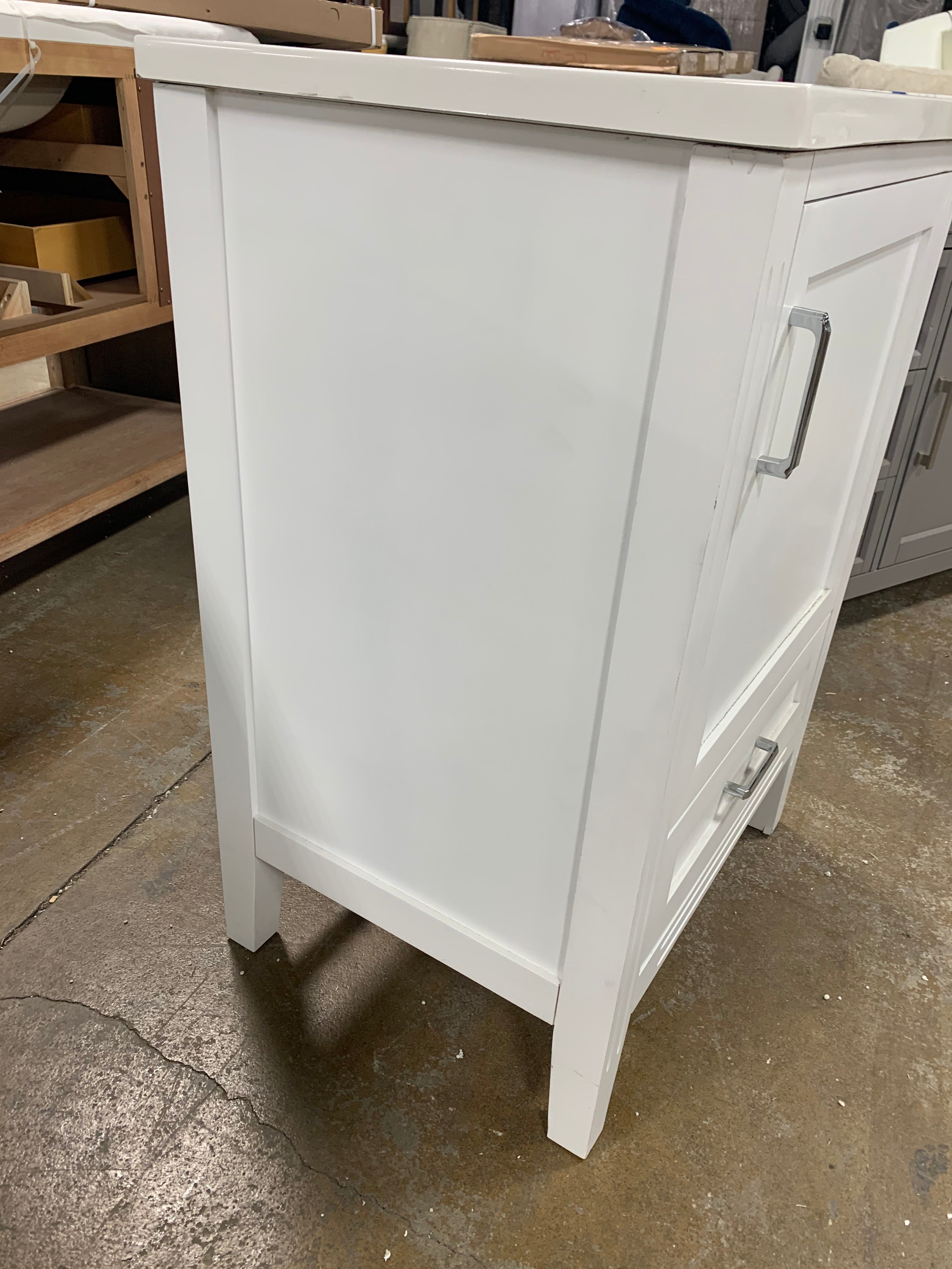 24” White Vanity with Cultered Marbletop