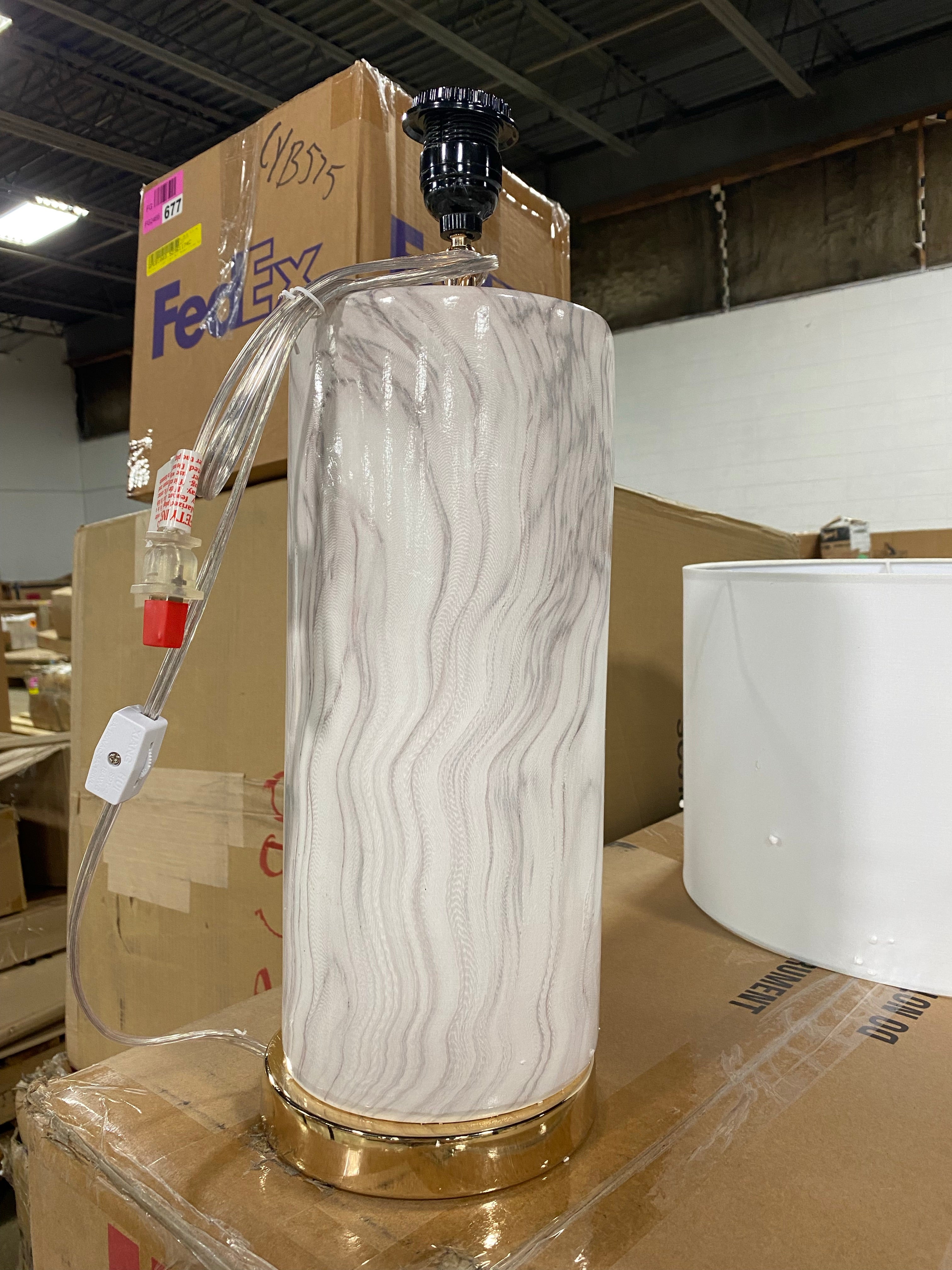 29.75" White Faux Marble Cylinder Table Lamp (AS-IS)  CYB752